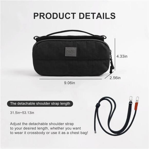 Sling Bag for Men/Women, Lightweight Nylon Travel Essential with Detachable Cord - Picture 6 of 8